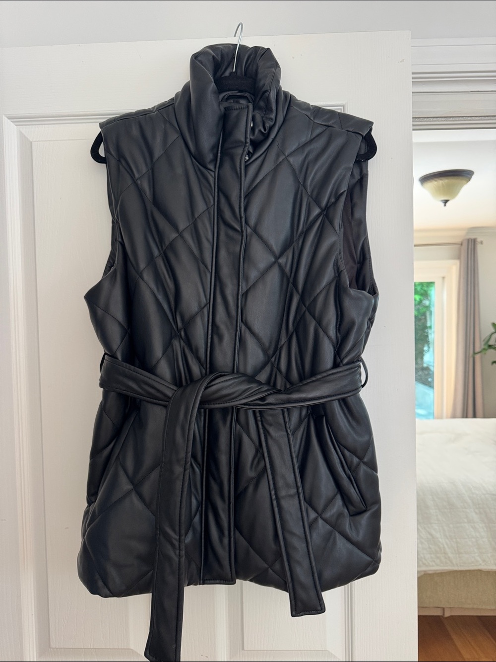 Blank NYC Quilted Faux-Leather Belted Sleeveless Vest - Black